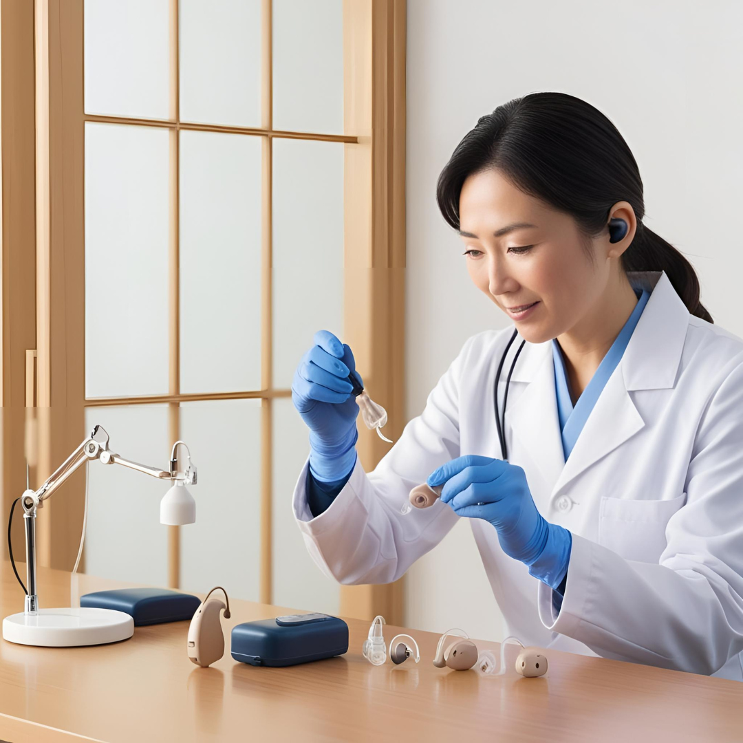 補聴器の定期点検とクリーニングの様子